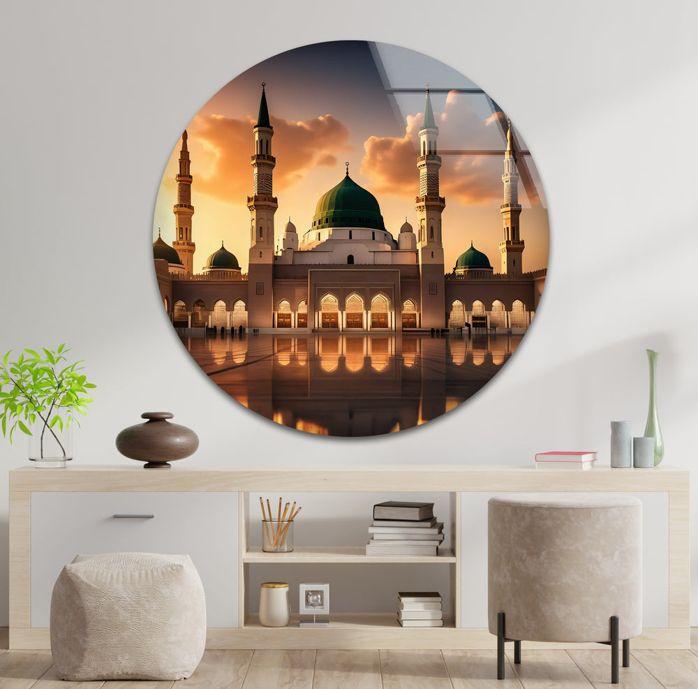 Islamic glass décor featuring Prophet’s Mosque in Medina