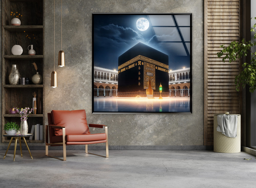 Sacred Mecca night scene with glowing Kaaba wall art
