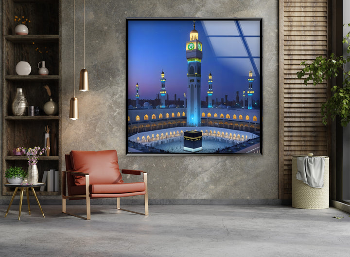 Kaaba under night sky glass art for Islamic home décor