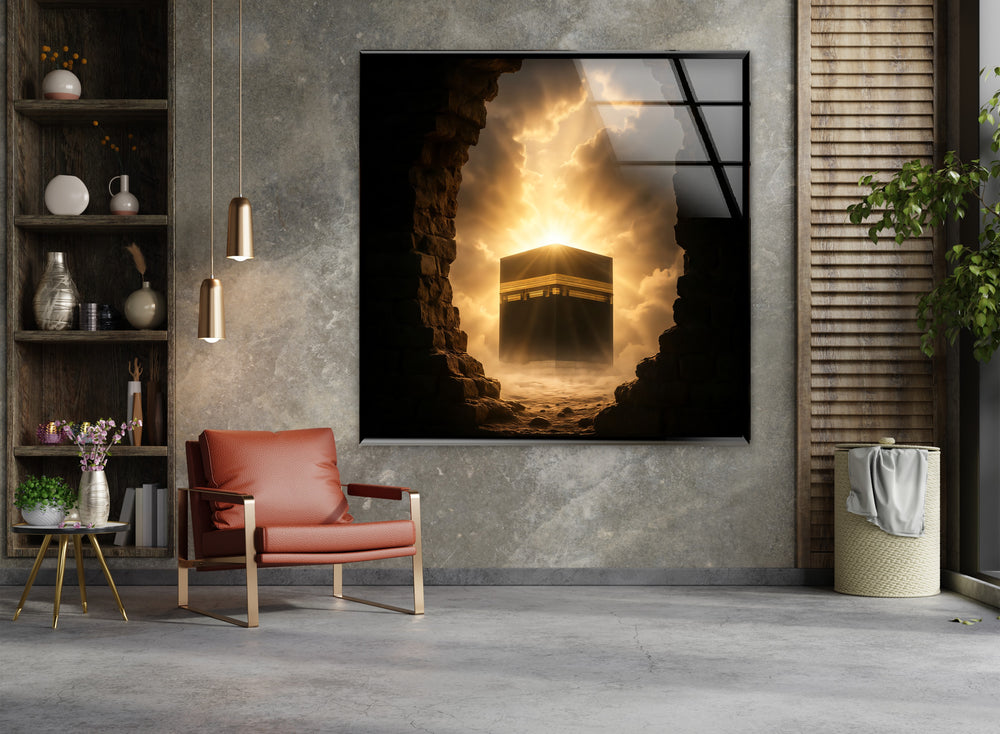 Spiritual Kaaba in sunrise light printed on tempered glass