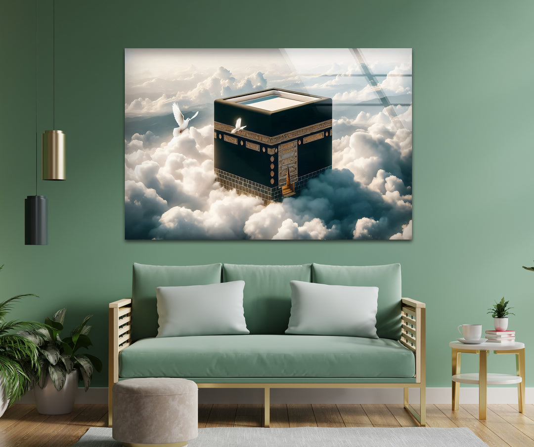 Divine Elevation – Kaaba Among the Clouds Glass Wall Art