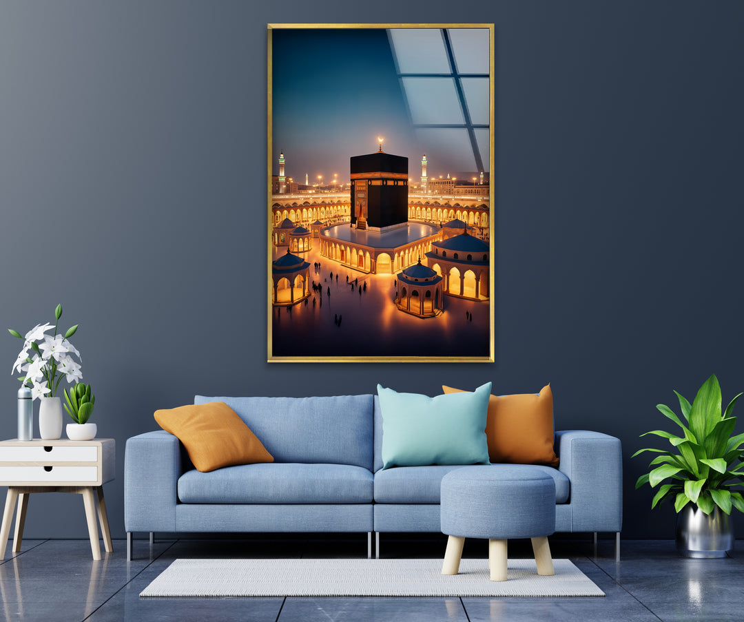 Golden Tranquility – Kaaba Mecca Islamic Glass Wall Art