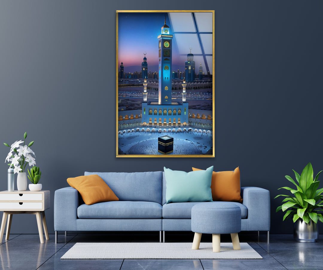 Celestial Serenity – Mecca Tower & Kaaba Islamic Glass Wall Art