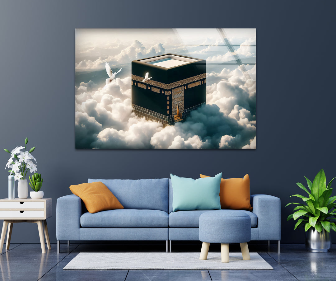 Divine Elevation – Kaaba Among the Clouds Glass Wall Art