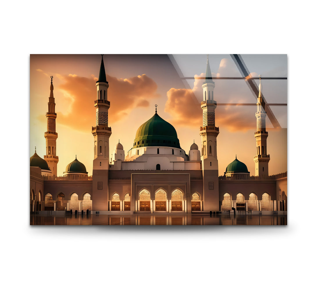 Al-Masjid an-Nabawi glass wall art with golden sunrise