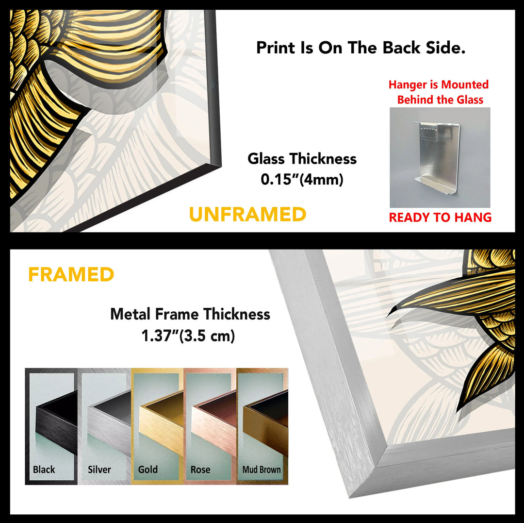 Golden Arowana Fish Wall Art – Elegant Asian-Inspired Glass Print for Modern Interiors and Feng Shui Decor - MyPhotoStation