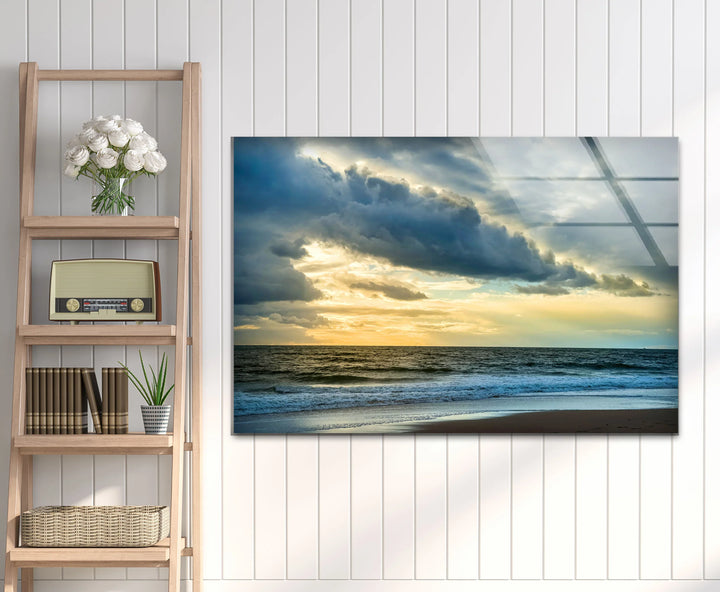 Stormy Sky Ocean Wall Art – Dramatic Cloudy Beach Glass Print for Modern Coastal Interiors - MyPhotoStation