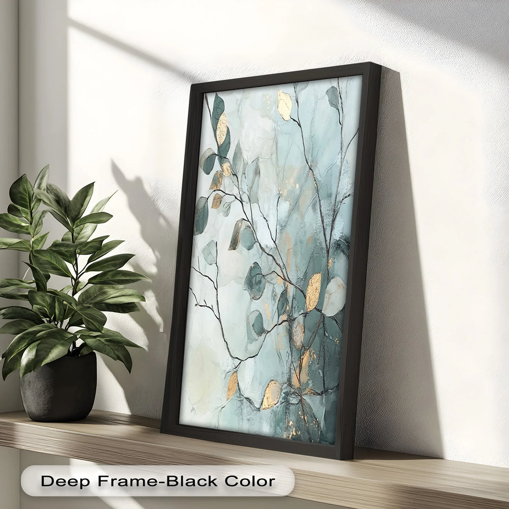 Blue and Metallic Leaf Branch - Abstract Oil Painting - MyPhotoStation