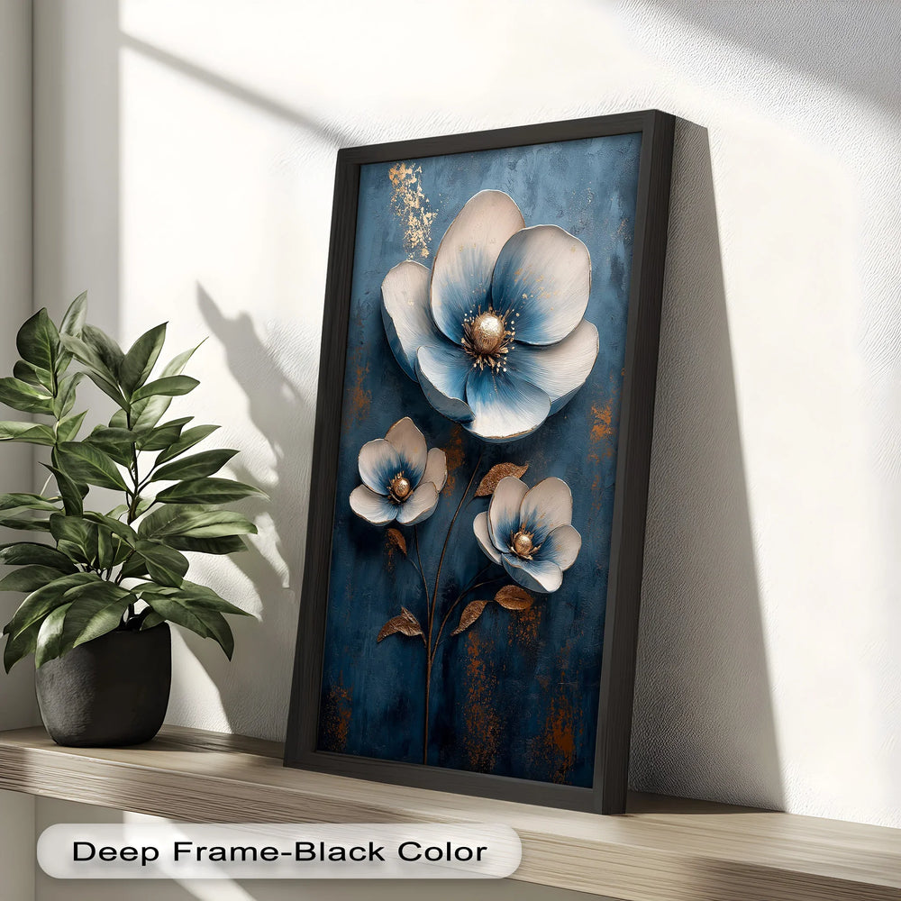 Blue and Gold Flower - Modern Oil Painting - MyPhotoStation