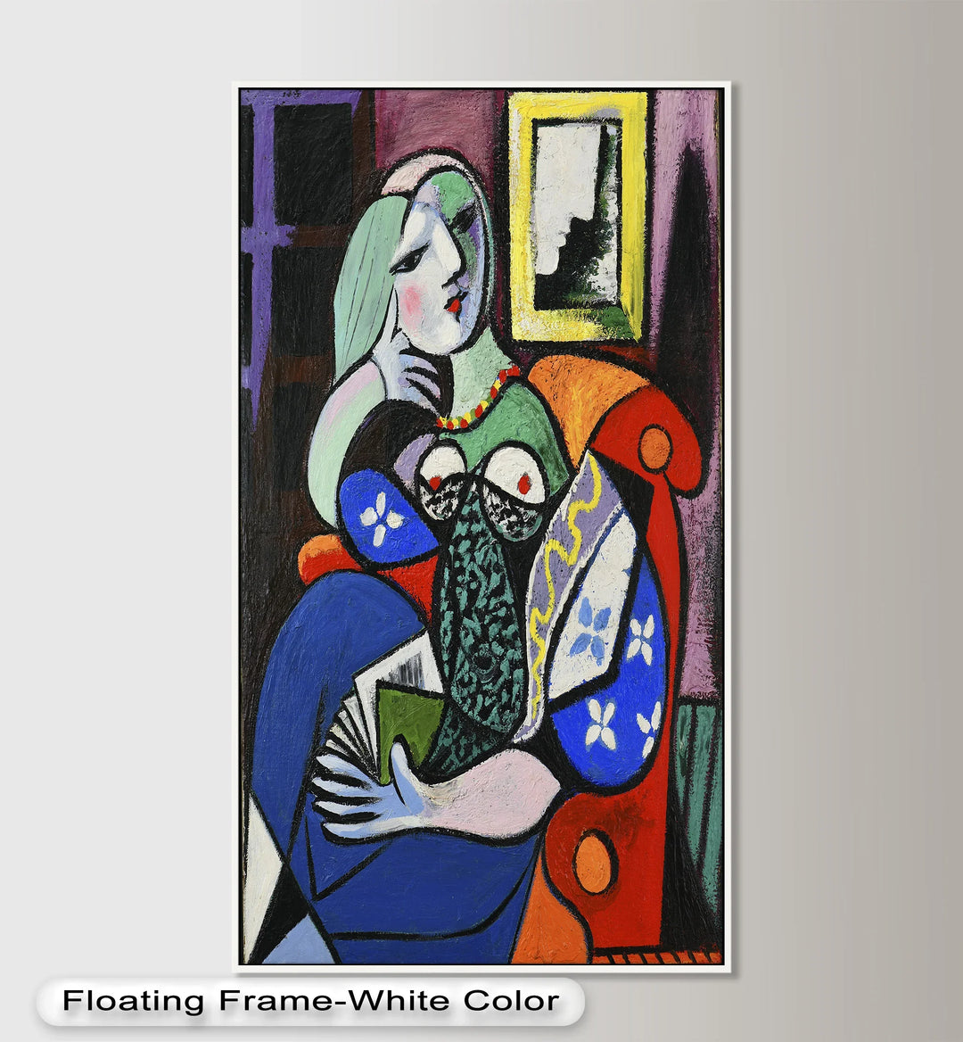 Abstract Woman Reading on Red Armchair - Picasso Oil Painting - MyPhotoStation