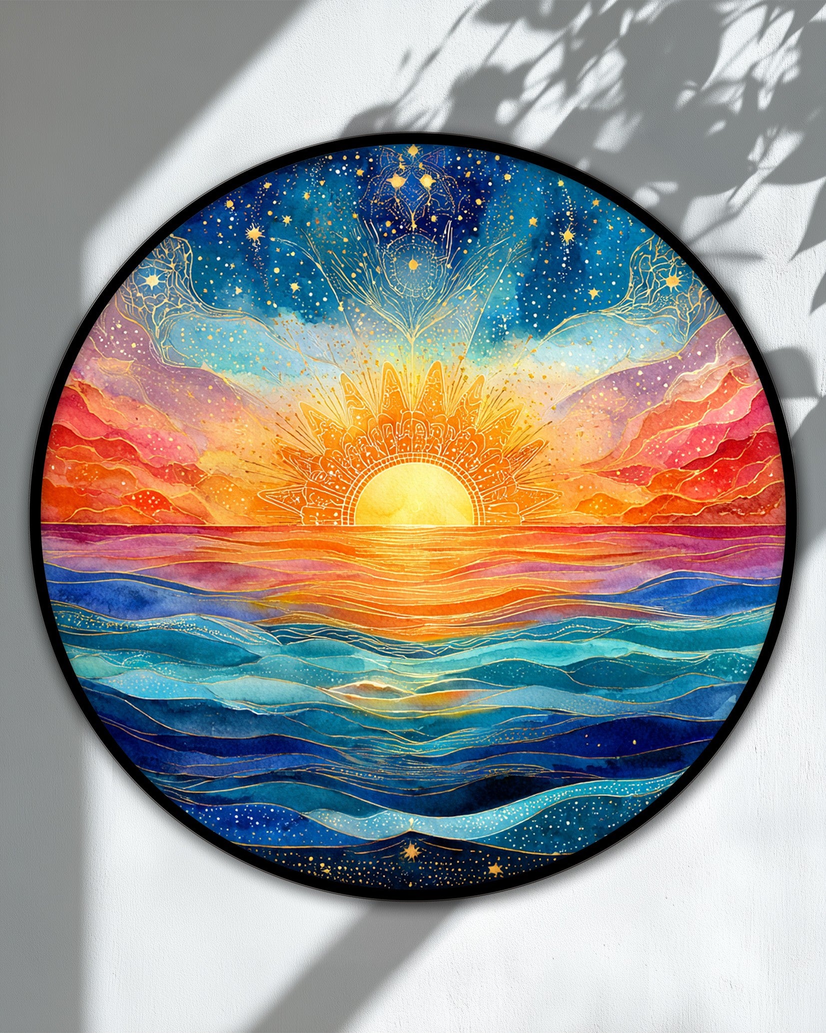 Flying Colours – Abstract Art パンク天国 7インチ Mandala Ocean Sunrise Canvas Print Round – Celestial Wall Art