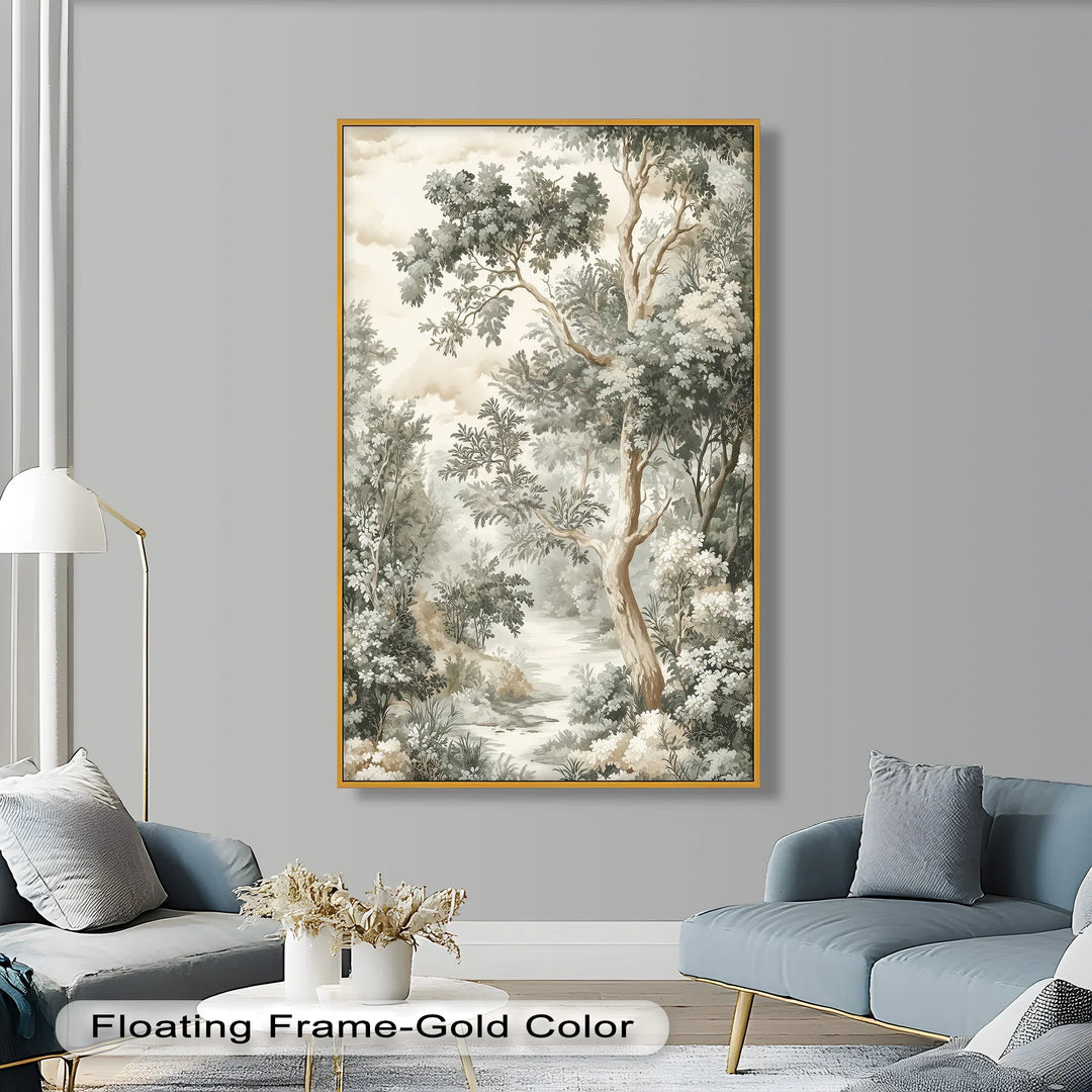 The subtle interplay of light and shadow gives depth to the foliage, guiding the viewer through a tranquil woodland scene.