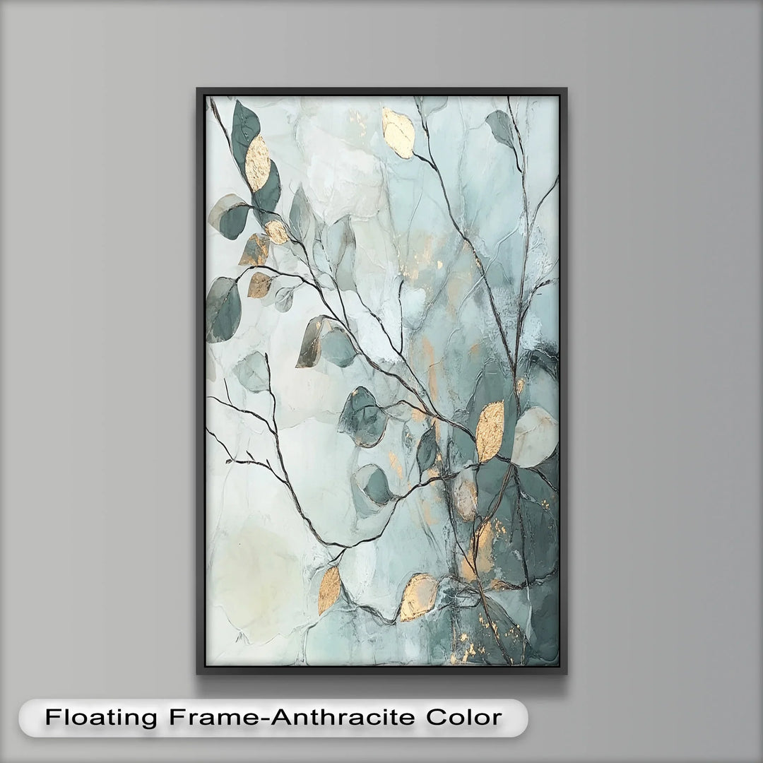 Blue and Metallic Leaf Branch - Abstract Oil Painting - MyPhotoStation