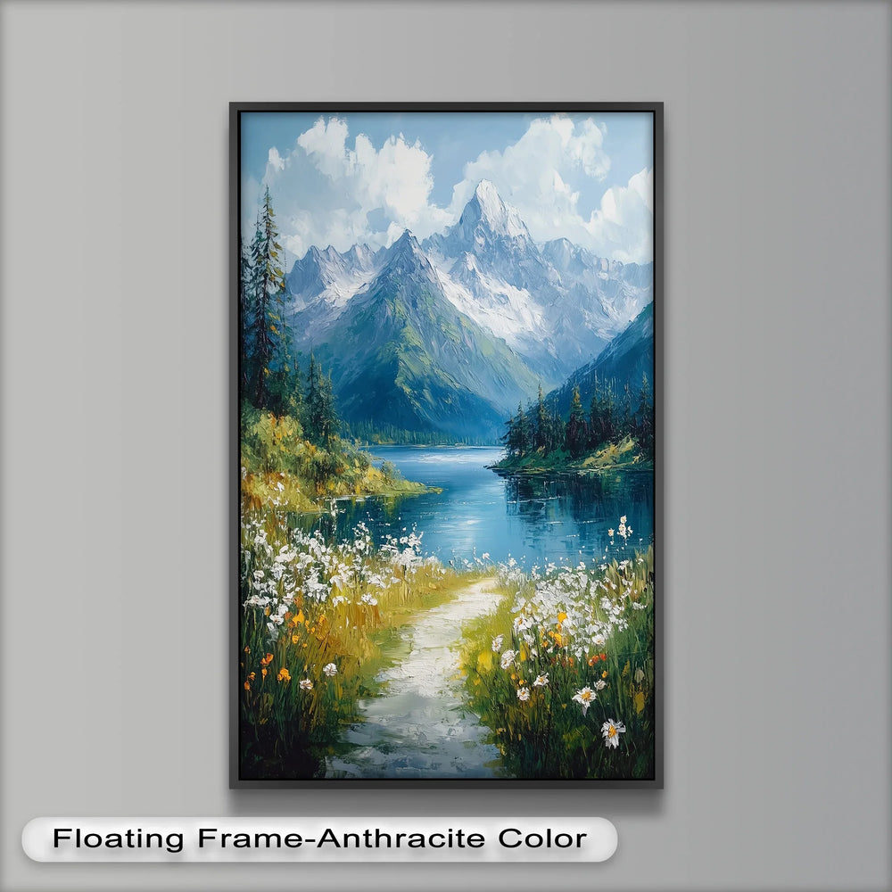 Blooming Meadow and Mountain Lake - Hudson River Oil Painting - MyPhotoStation