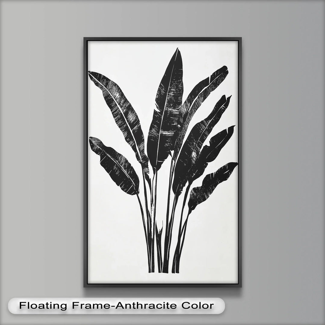 Bold Banana Leaves – Black & White Tropical Oil Painting - MyPhotoStation