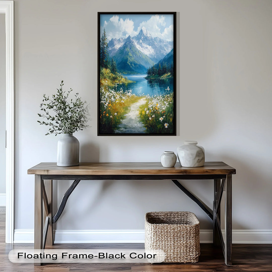Blooming Meadow and Mountain Lake - Hudson River Oil Painting - MyPhotoStation