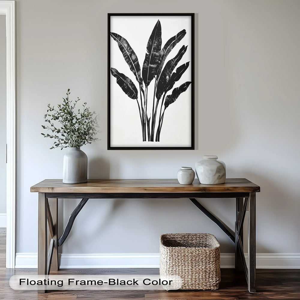 Bold Banana Leaves – Black & White Tropical Oil Painting - MyPhotoStation