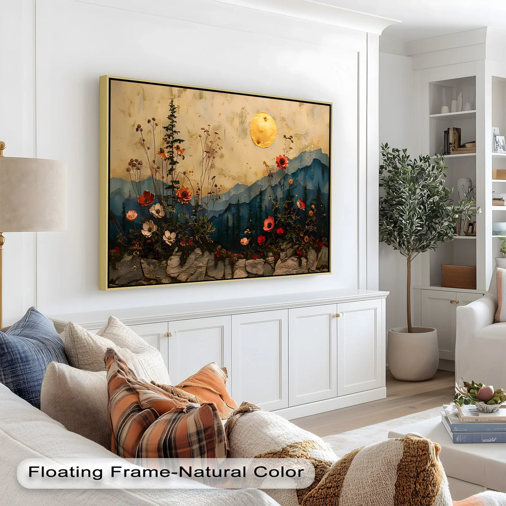 With its rich textures and vibrant floral details, the artwork blends whimsical charm with serene natural beauty.