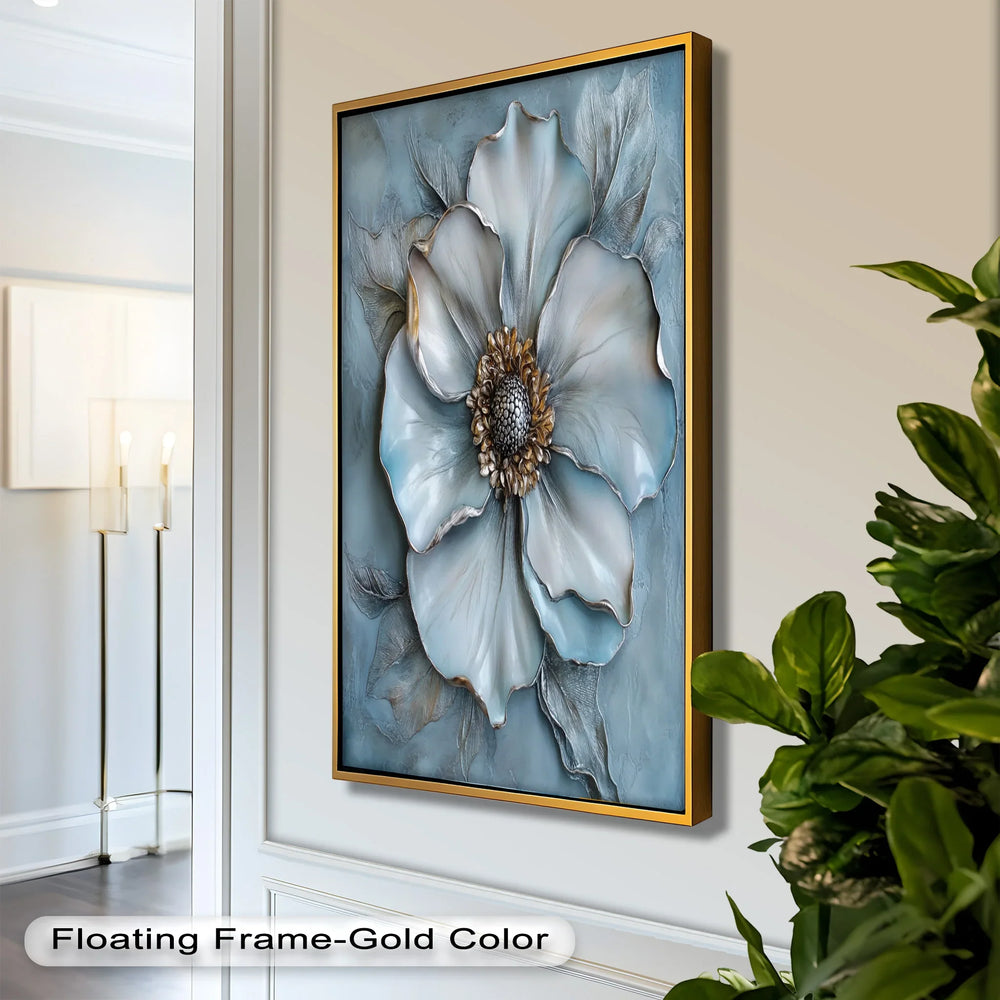 Blue Mist Bloom – Sculptural Petal Flower Oil Painting - MyPhotoStation