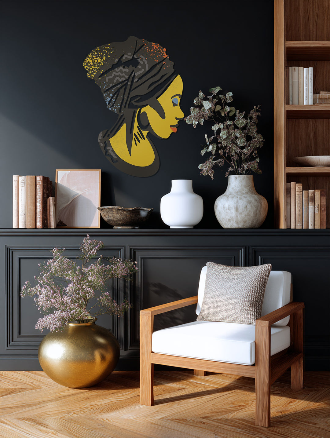 African Woman Metal Wall Art – Elegant Black Female Silhouette Decor