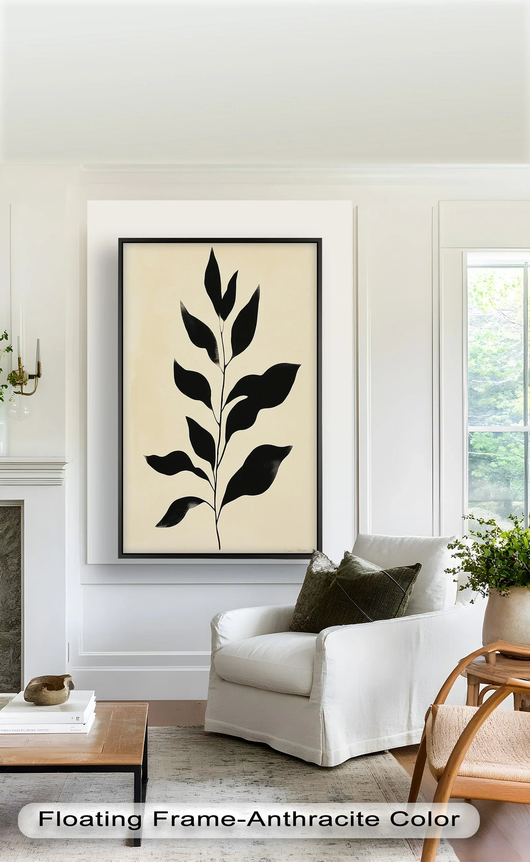 Black Botanical Minimalism – Monochrome Oil Painting - MyPhotoStation