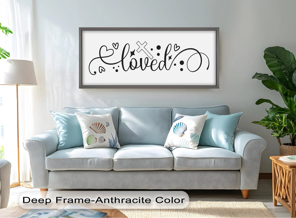 Scriptural Wall Art – “Loved” with Cross & Hearts Oil Artwork