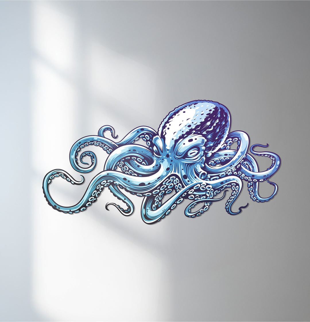 Blue octopus metal wall art with modern ocean-inspired design