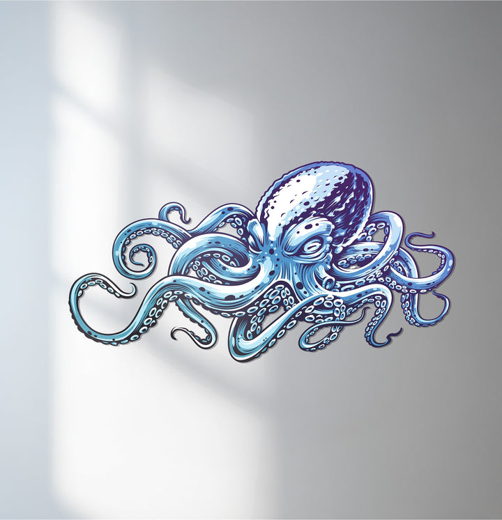 Blue octopus metal wall art with modern ocean-inspired design
