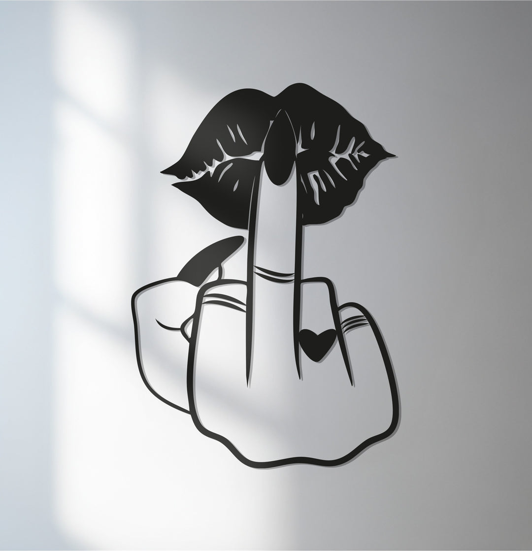 Bold lips and attitude hand gesture metal wall art