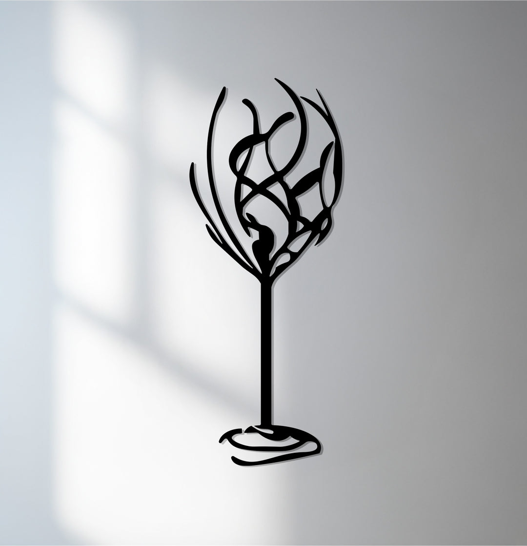 Abstract wine glass metal wall art décor