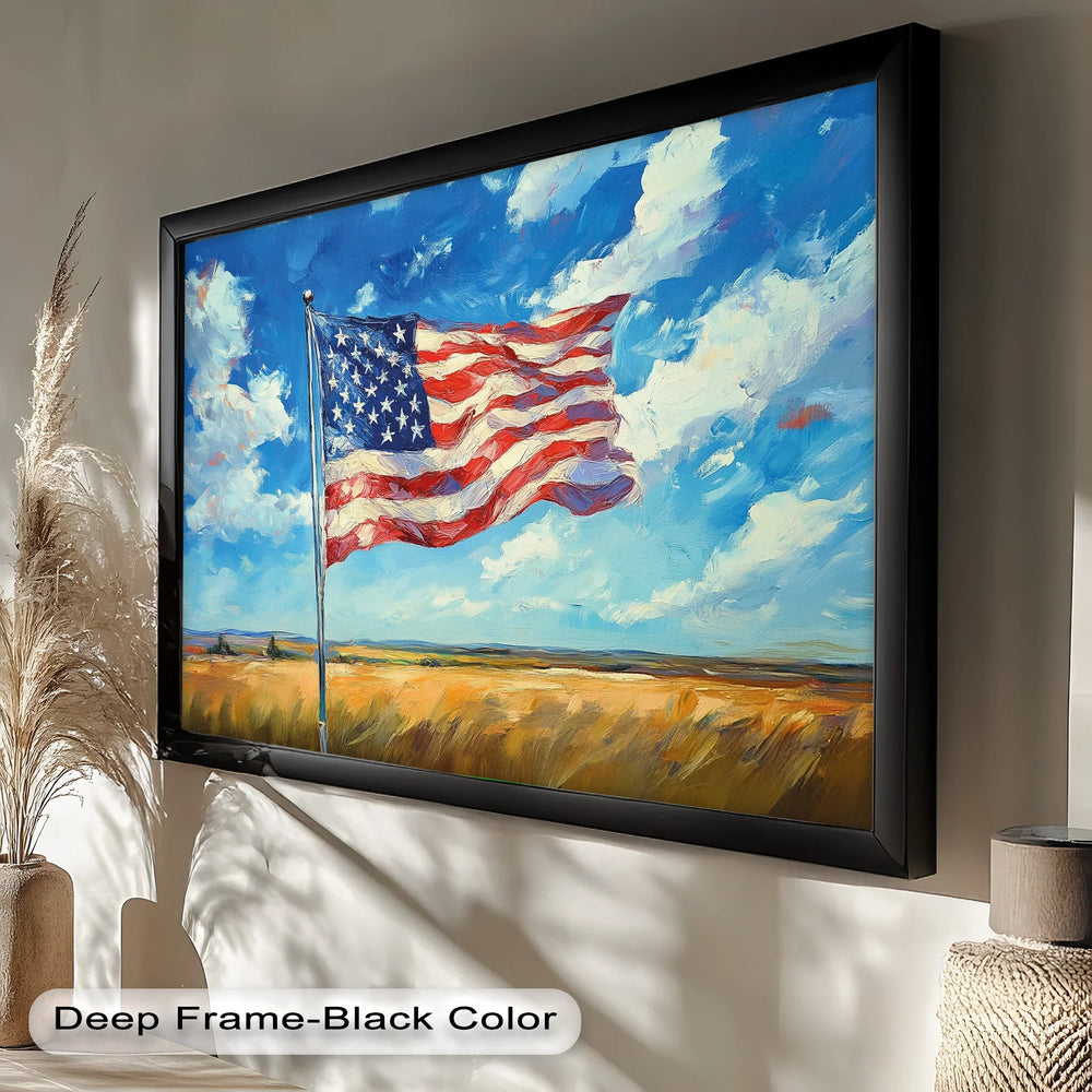 American Flag in Countryside – Patriotic Oil Painting - MyPhotoStation