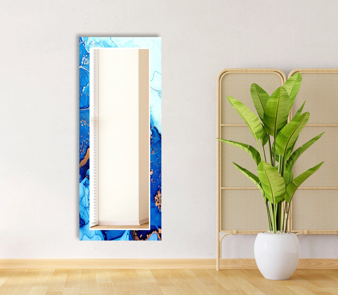 Stained Blue White Wall Mirror Long Wall Mirror