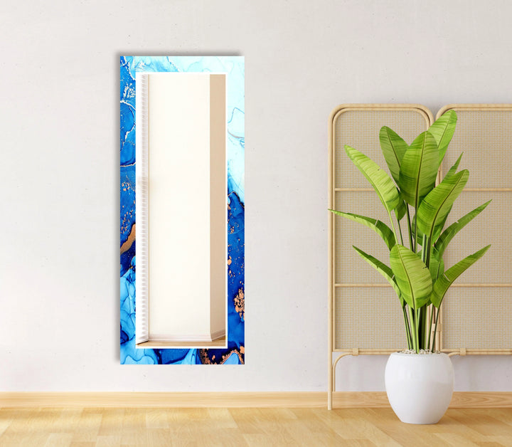 Stained Blue White Wall Mirror Long Wall Mirror