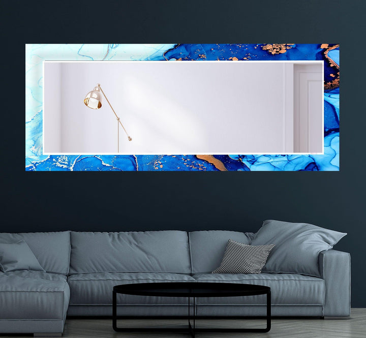 Stained Blue White Wall Mirror Living Room Mirror