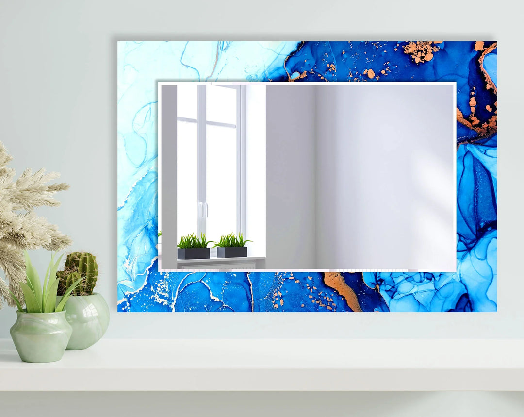 Stained Blue White Wall Mirror Living Room Wall Mirror