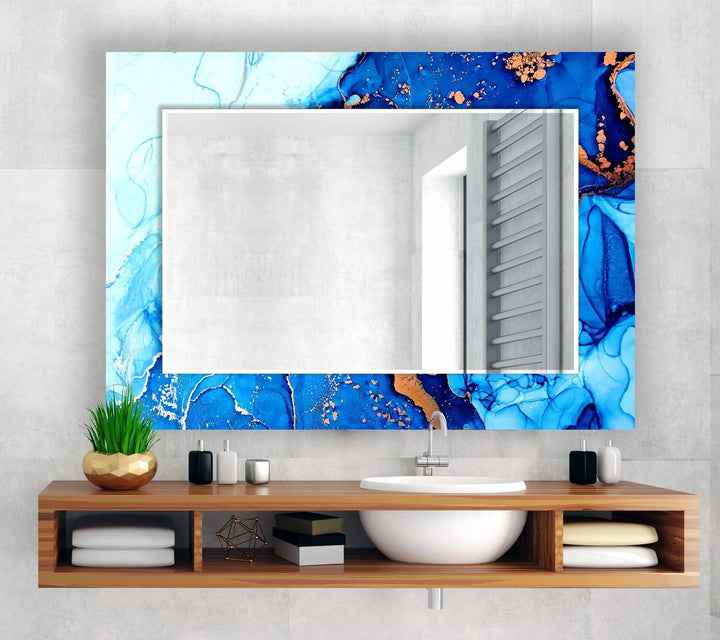 Stained Blue White Wall Mirror Small Mirror