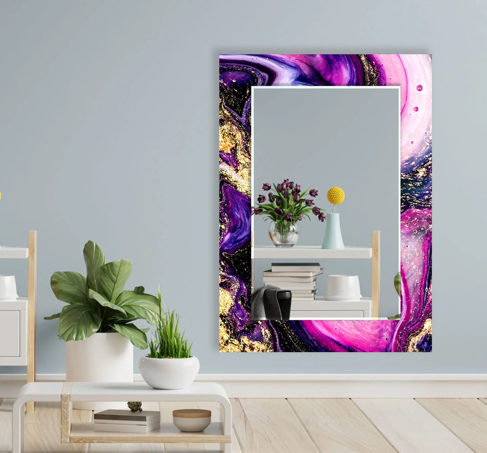 Pink & Purple Abstract Marble Wall Mirror mirror art