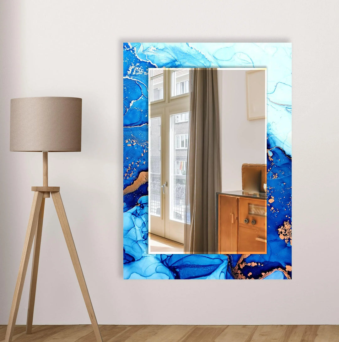 Stained Blue White Wall Mirror Dining Room Mirror