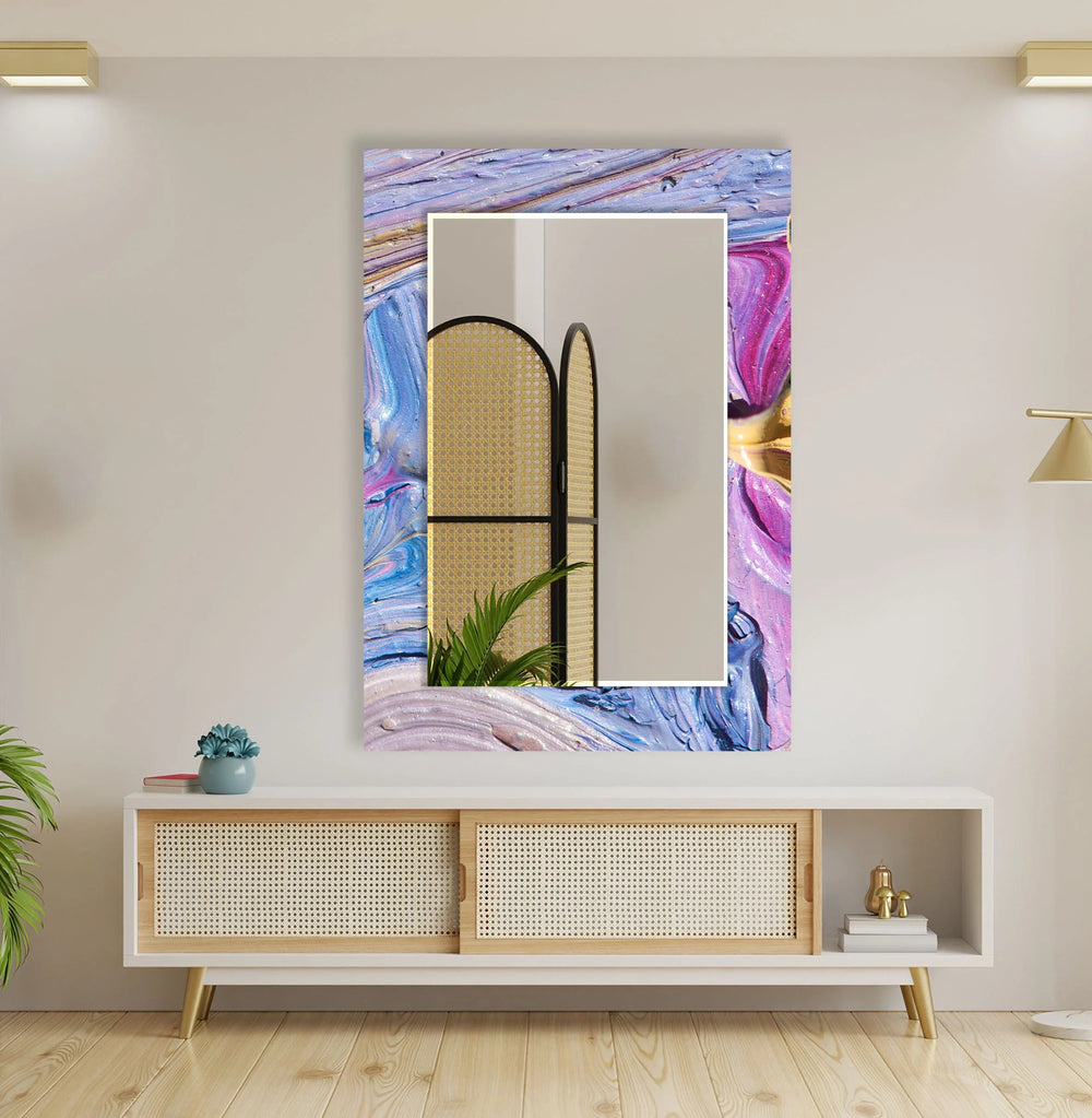 Purple Abstract Oil Art Wall Mirror Small Wall Mirror
