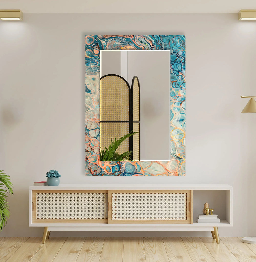 Blue & Beige Abstract Wall Mirror gold floor mirror