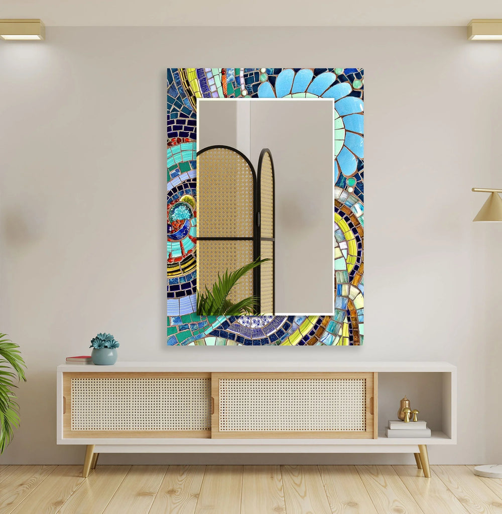 Colored Mosaic Stones Abstarct Wall Mirror Gold Mirror