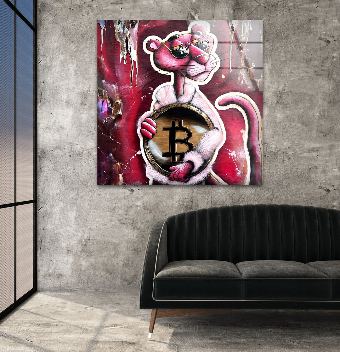 Bitcoin Panther Glass Wall Art custom glass pictures, glass art prints