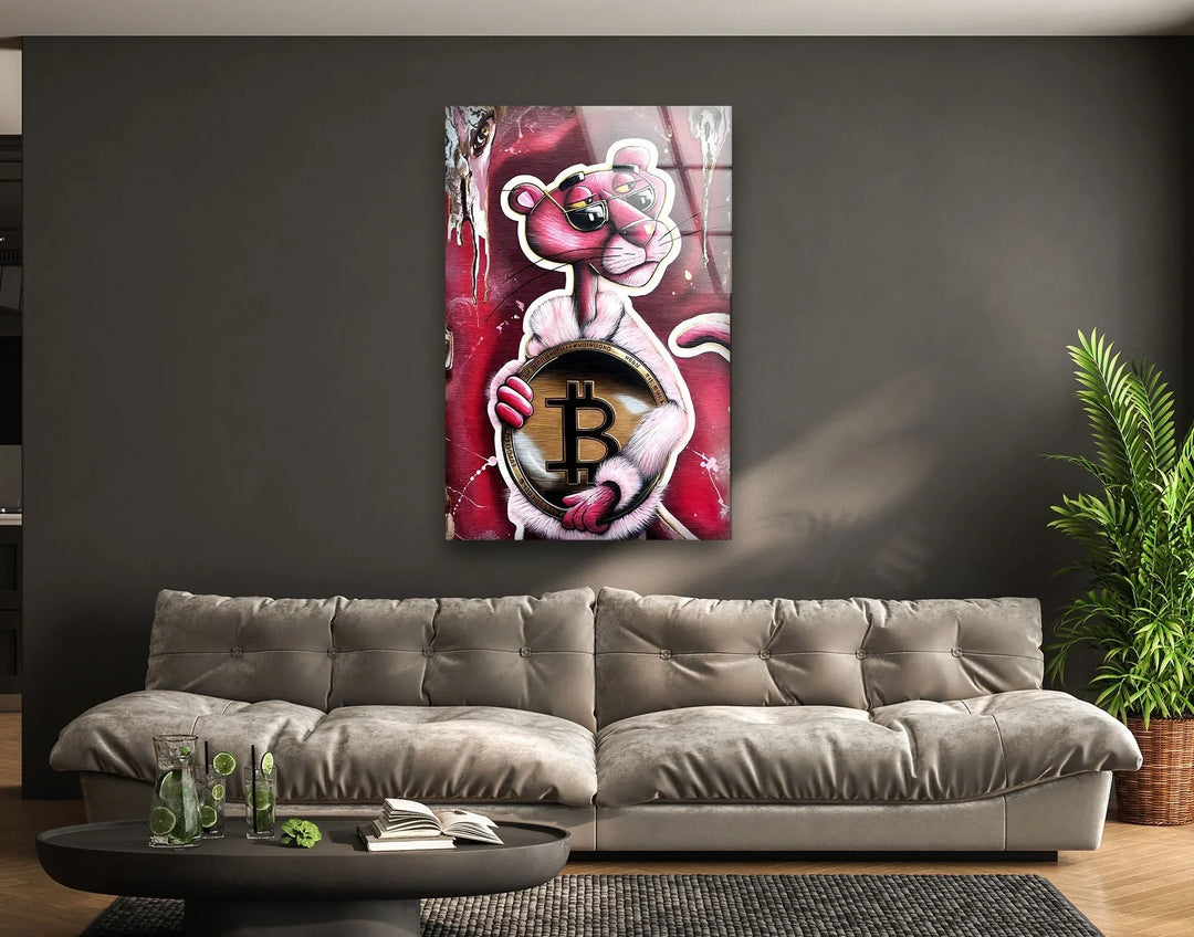 Bitcoin Panther Glass Wall Art glass wall decor, glass wall art decor