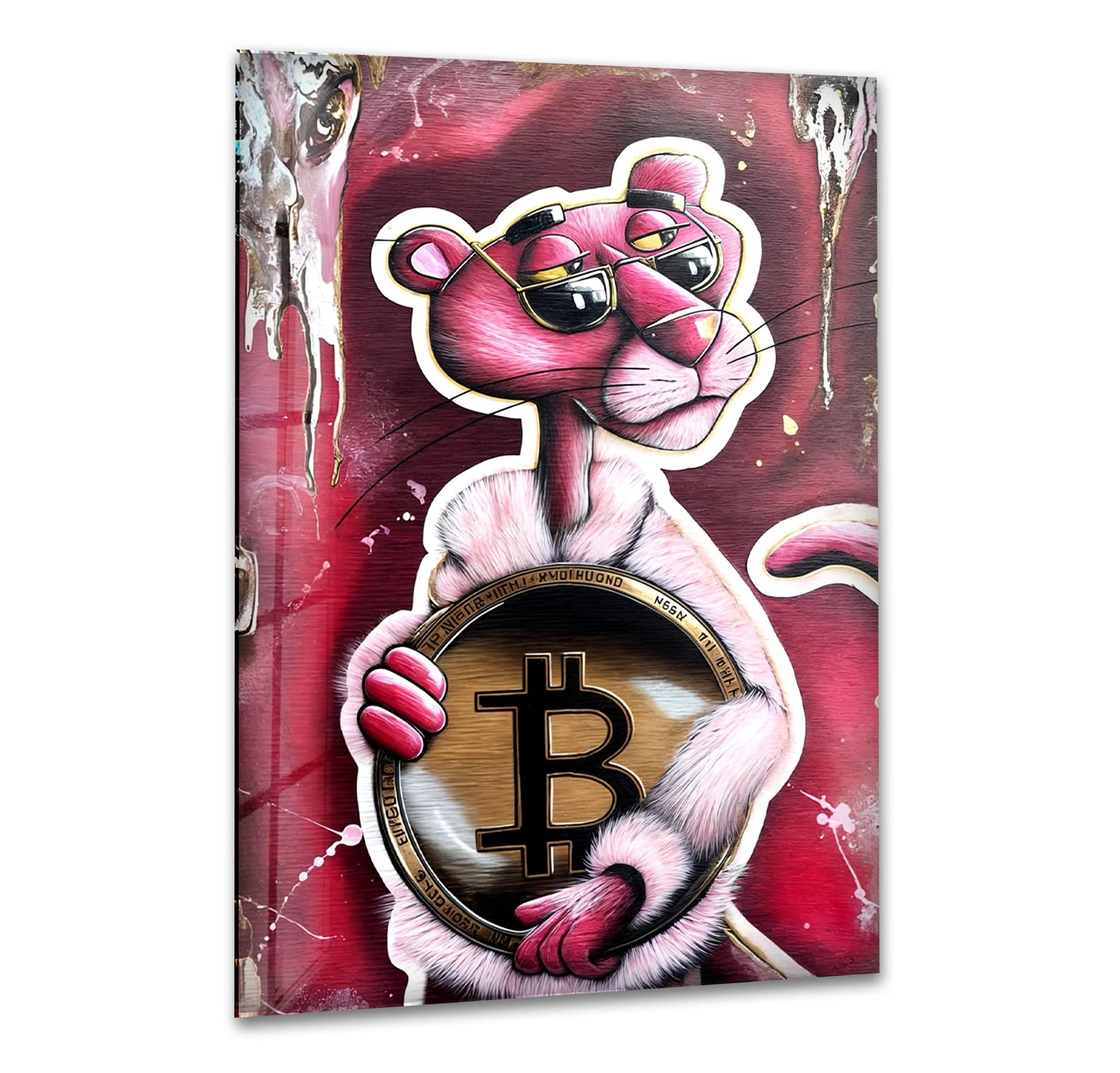 Bitcoin Panther Glass Wall Art print picture on glass, Tempered Glass Wall Art