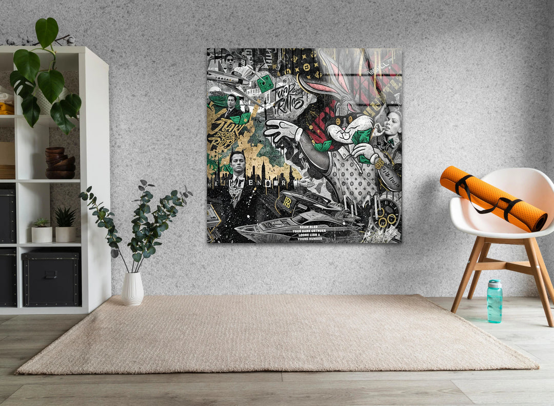 Business Bunny Glass Wall Art glass art painting, glass art for the Wall
