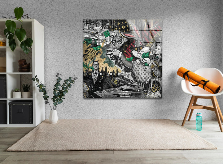 Business Bunny Glass Wall Art glass art painting, glass art for the Wall