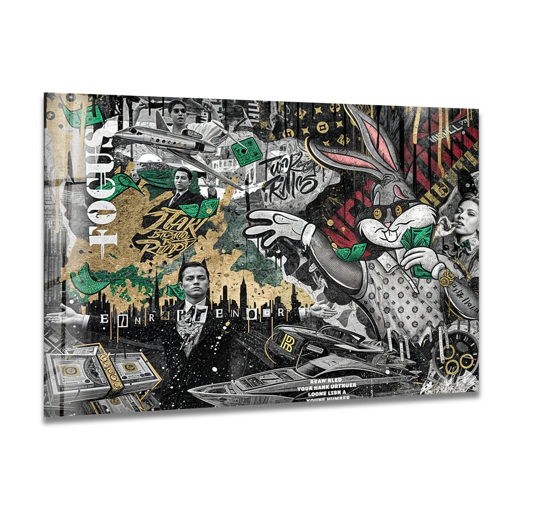 Business Bunny Glass Wall Art print picture on glass, Tempered Glass Wall Art