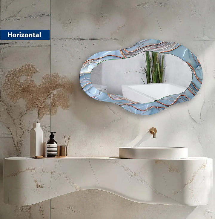 Blue Abstract With Copper Details Wall Mirror - MyPhotoStation