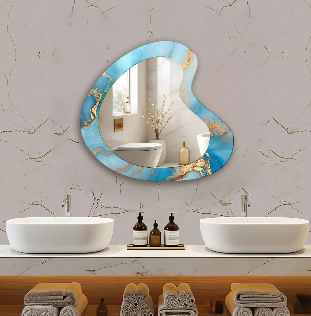Mirror wall decor combining bold shapes and reflective surfaces to create a striking focal point
