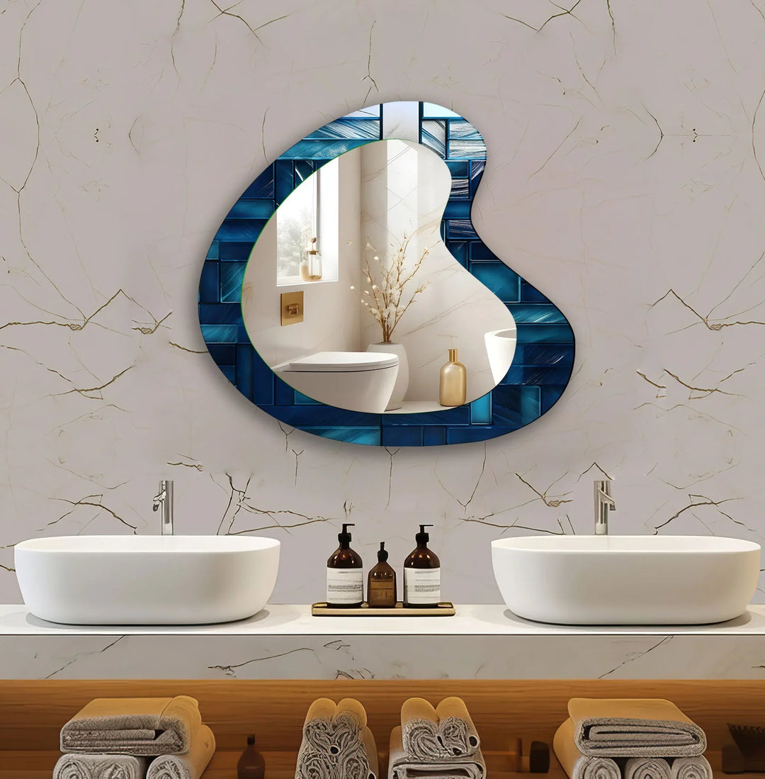 Blue Mosaic Tiles Modern Wall Mirror - MyPhotoStation